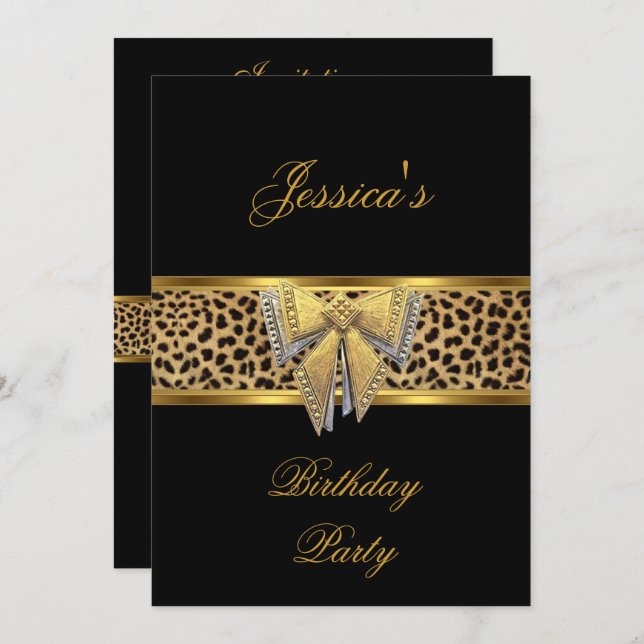 Gold Black Leopard Bogen Elegant Classy Geburtstag Einladung (Vorne/Hinten)