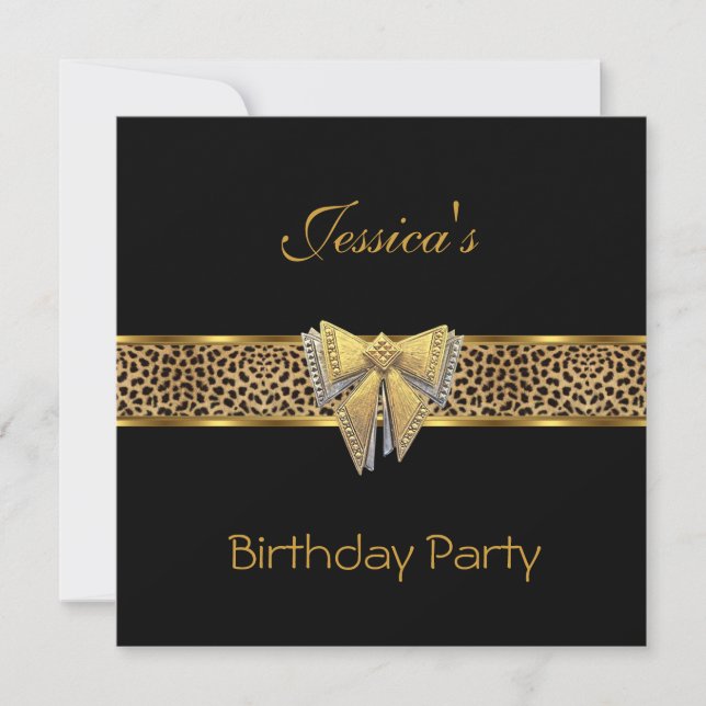 Gold Black Leopard Bogen Elegant Classy Geburtstag Einladung (Vorderseite)
