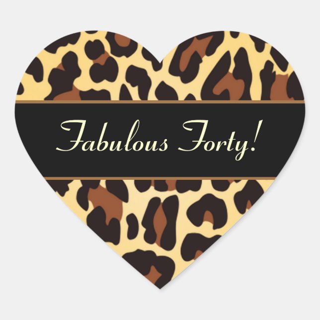Gold Black Leopard Fabulous 40 Geburtstag Herz-Aufkleber (Vorderseite)