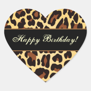 Gold Black Leopard Happy Birthday Herz-Aufkleber