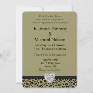 Gold Black Leopard Print Diamond Heart Wedding Einladung