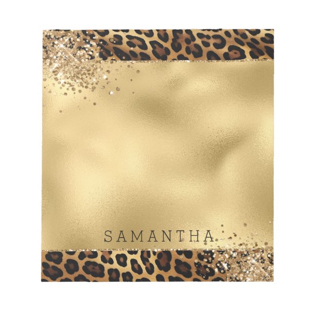 Gold Black Leopard Print Glitzer Notizblock (Vorderseite)