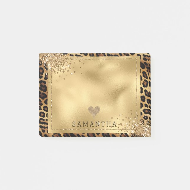 Gold Black Leopard Print Glitzer Post-it Klebezettel (Vorderseite)