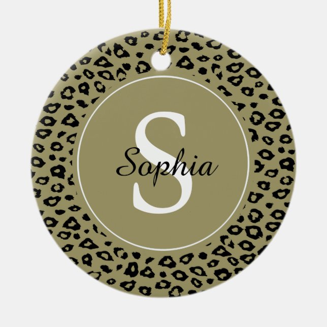 Gold Black Leopard Print Monogram Keramikornament (Vorne)