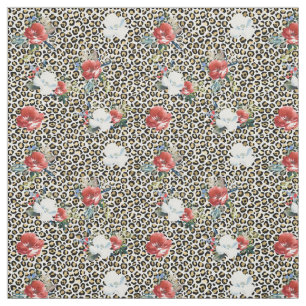 Gold Black Leopard Print Red White Blume Stoff