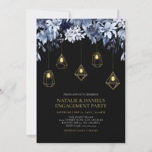 Gold & Black Lichter & Florale Verlobungsfeier Ein Einladung