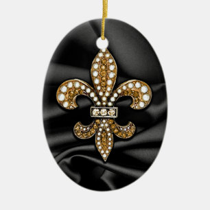 Gold Black Lilie Satin Jewel Keramikornament