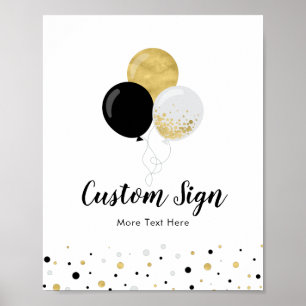 Gold & Black Luftballons Kinder Geburtstagsfeier B Poster