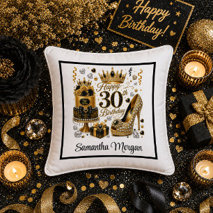 Gold Black Luxe Glitzer 30. Geburtstag Kissen