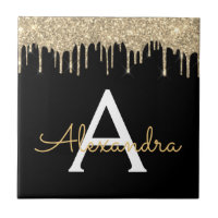 Gold Black Luxe Glitzer Glam Monogram Name