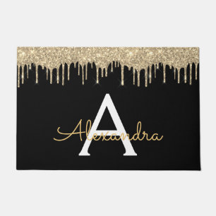 Gold Black Luxe Glitzer Glam Monogram Name Fußmatte