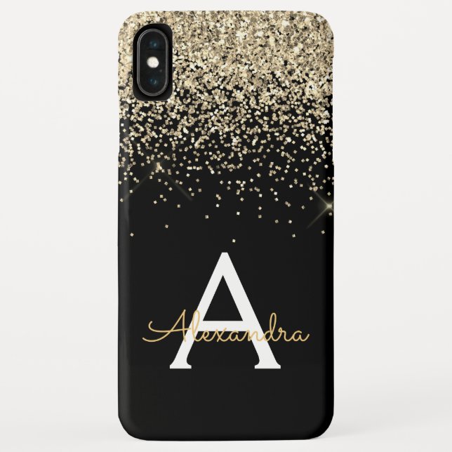 Gold Black Luxury Glitzer Elegantes Monogramm Case-Mate iPhone Hülle (Rückseite)