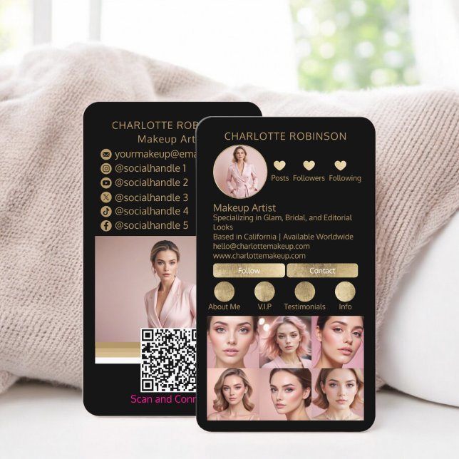 Gold Black Makeup beauty Social Media Influencer Visitenkarte (Gold black Makeup beauty Social Media Influencer Business Card instagram)
