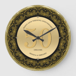 Gold & Black mandala 50 Wedding Anniversary Große Wanduhr