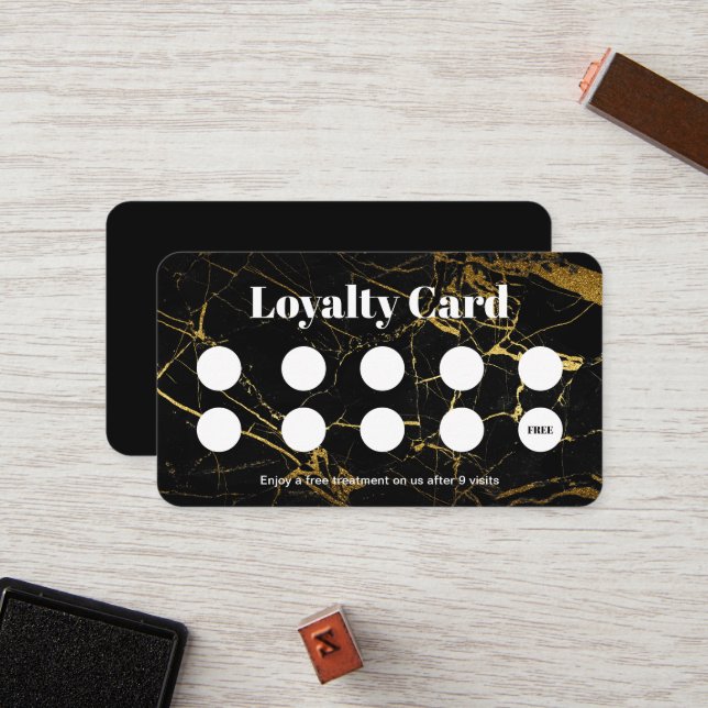Gold Black Marble Make-up artist Loyalty Card Treuekarte (Vorderseite/Rückseite Beispiel)