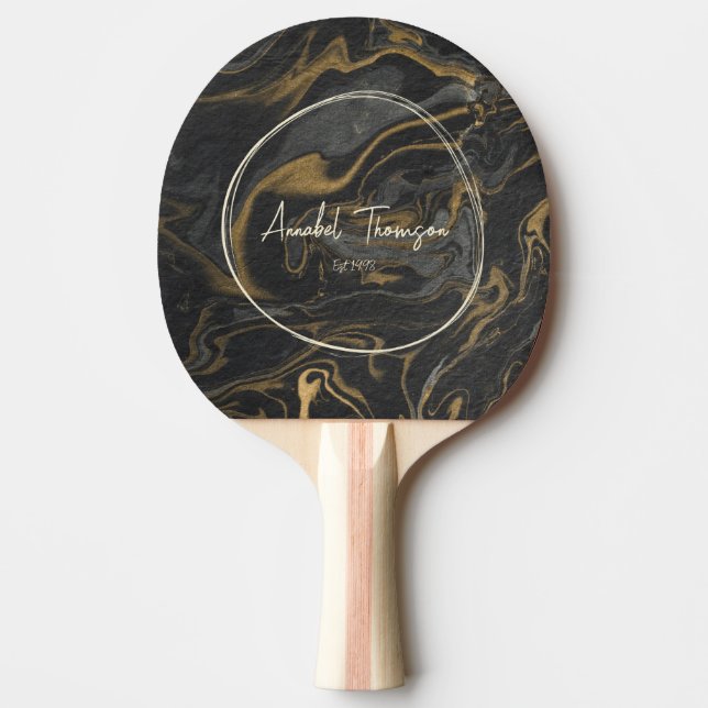 Gold Black Marble Swirl Name in Drawn Circle  Tischtennis Schläger (Vorderseite)