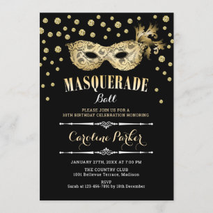 Gold Black Masquerade Ball Geburtstagsparty Einladung