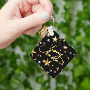 Gold Black Metallic Stars Weihnachten Schlüsselanhänger