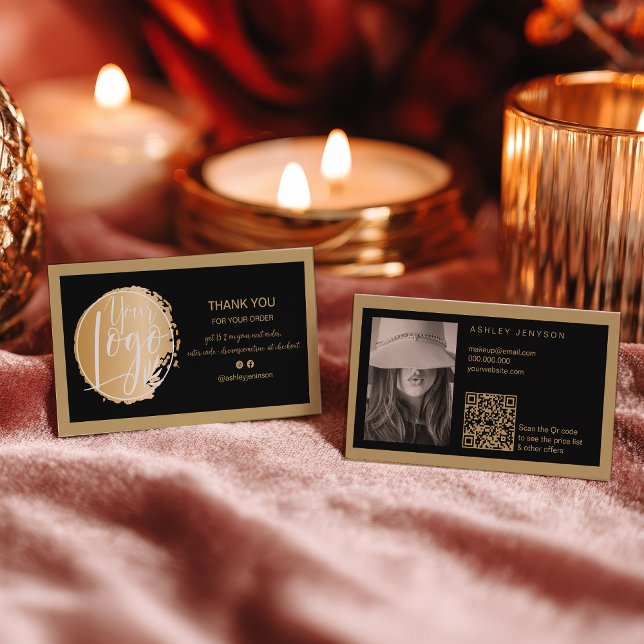 Gold Black minimalist logo Qr order thank you Visitenkarte (Gold Black minimalist logo Qr order thank you Business Card)