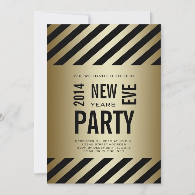 Gold Black Modern 2014 Neue Jahre Party Einladung (Vorderseite)