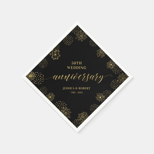 Gold & Black Modern 50. Hochzeitsjubiläum Party Serviette (Ecke)