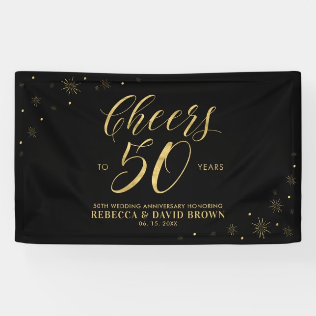 Gold & Black Modern 50. Hochzeitstag Banner (Horizontal)