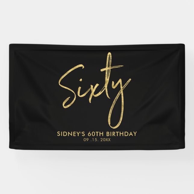 Gold & Black Modern 60. Geburtstagsparty Banner (Horizontal)