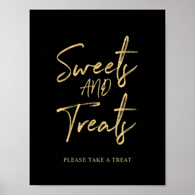 Gold Black Modern Brush Briefe Dessert Bar Sign Poster (Vorne)