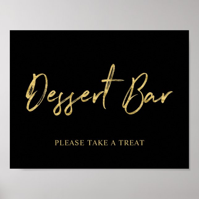 Gold Black Modern Brush Briefe Dessert Bar Sign Poster (Vorne)
