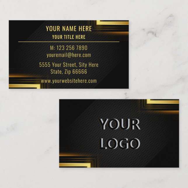 Gold Black Modern Business Card mit Logo Visitenkarte (Vorne/Hinten)