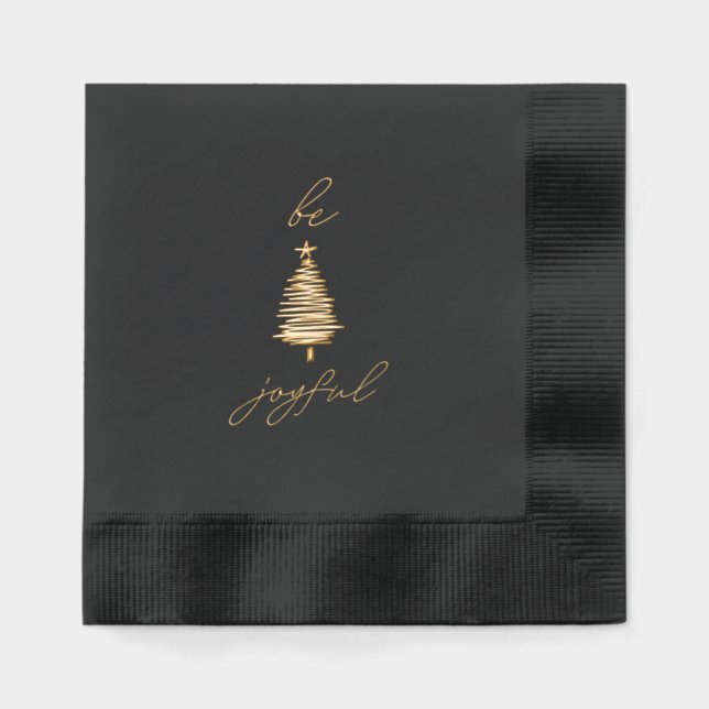 Gold & Black Modern Christmas Foil Stamped Napkins Servietten Mit Folie (Vorderseite)