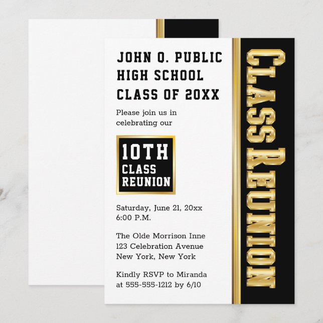 Gold | Black Modern Class Wiedersehen Partys Einladung (Vorne/Hinten)