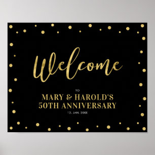 Gold & Black Modern Confetti Welcome Party Sign Poster