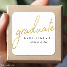 Gold Black Modern Graduate Script Abschluss Quadratischer Aufkleber