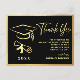 Gold Black Modern Graduation Party Vielen Dank Postkarte