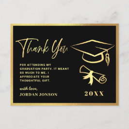 Gold Black Modern Graduation Party Vielen Dank Postkarte