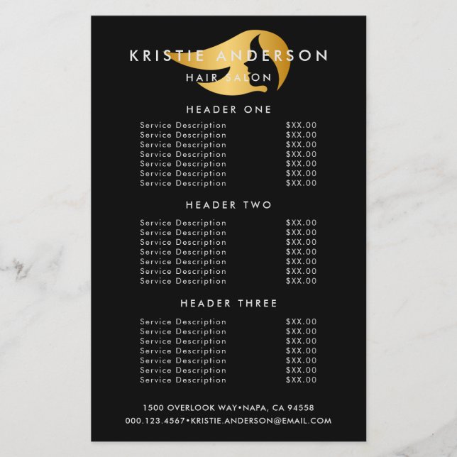 Gold & Black Modern Hair Stylist Salon Flyer (Vorne)