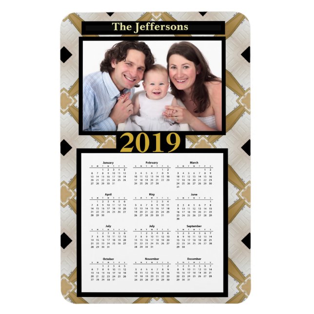 Gold Black Modern Muster Foto 2019 Kalender Magnet (Vertikal)