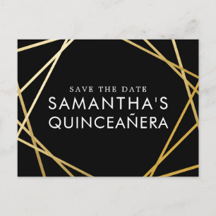 Gold Black Modern Quinceañera Save the Date Ankündigungspostkarte