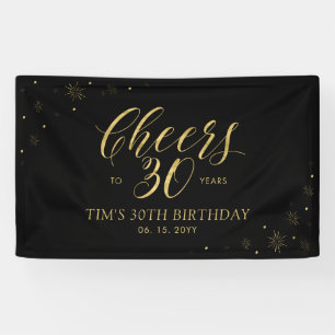 Gold & Black Moderne Gratulation zum 30. Geburtsta Banner