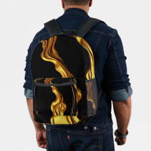 Gold Black Monochrome Opulenter Wirbel Flüssig Ach Bedruckter Rucksack