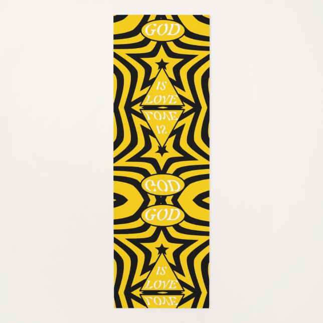 Gold & Black Monochrome Star Premium "God Is Love" Yogamatte (Vorderseite)