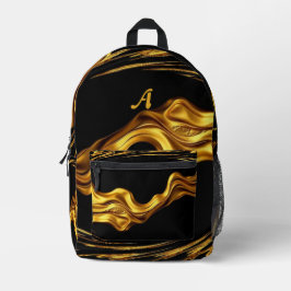 Gold Black Monochrome Swirl Liquid Gold Achempong  Bedruckter Rucksack