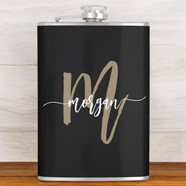 Gold Black Monogram Elegant Moderne Flachmann (Von Creator hochgeladen)