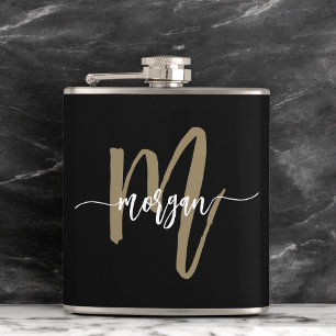 Gold Black Monogram Junggesellinnenabschied Flachmann