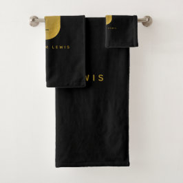 Gold & Black Monogram Modern Minimalistisch Badhandtuch Set