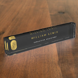 Gold & Black Monogram Modern Minimalistisch Namensplakette