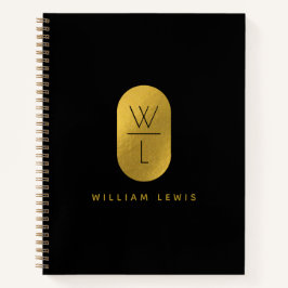 Gold & Black Monogram Modern Minimalistisch Notizbuch