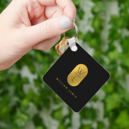 Gold & Black Monogram Modern Minimalistisch Schlüsselanhänger
