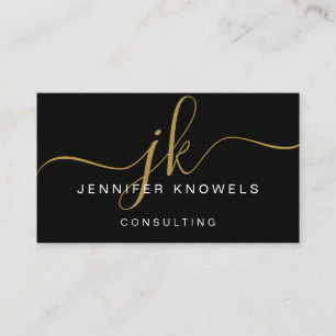 Gold Black Monogram Script Minimal Open Covid Visitenkarte
